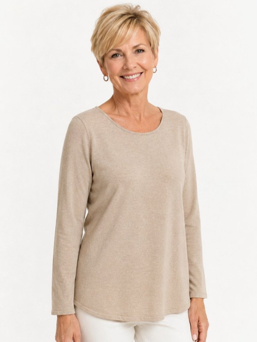 Joan Vass Oatmeal Crew Neck Pullover Sweater